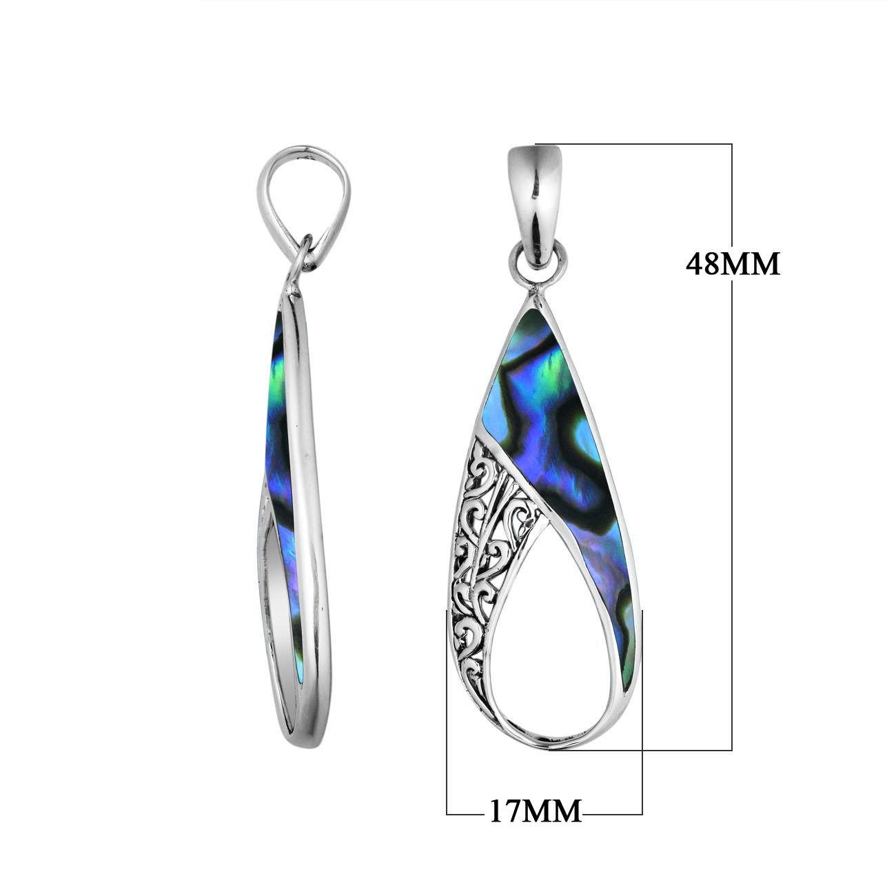 925 Sterling Silver Artistic Open Teardrop Pendant Featuring Abalone Shell
