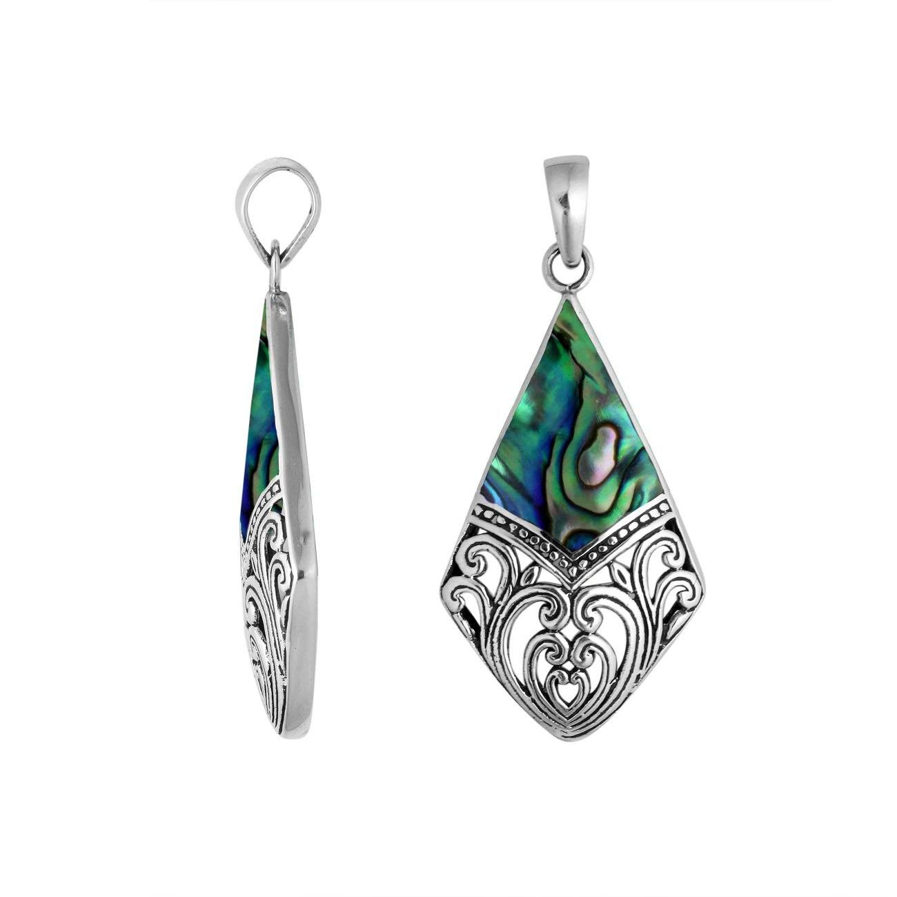 925 Sterling Silver Artistic Diamond Pendant Featuring Abalone Shell