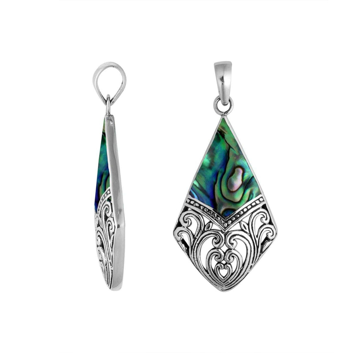 925 Sterling Silver Artistic Diamond Pendant Featuring Abalone Shell