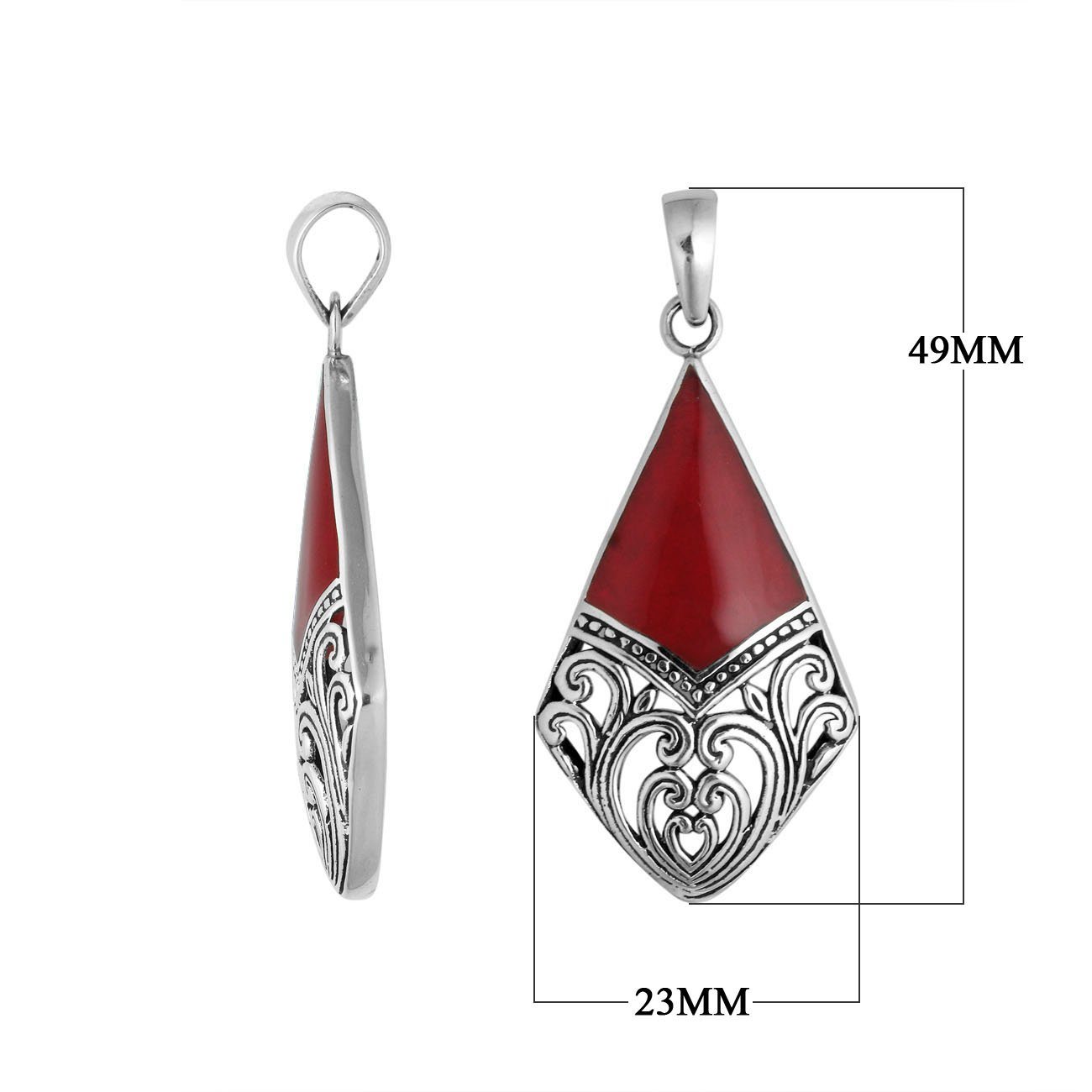 925 Sterling Silver Artistic Diamond Pendant Featuring Red Coral