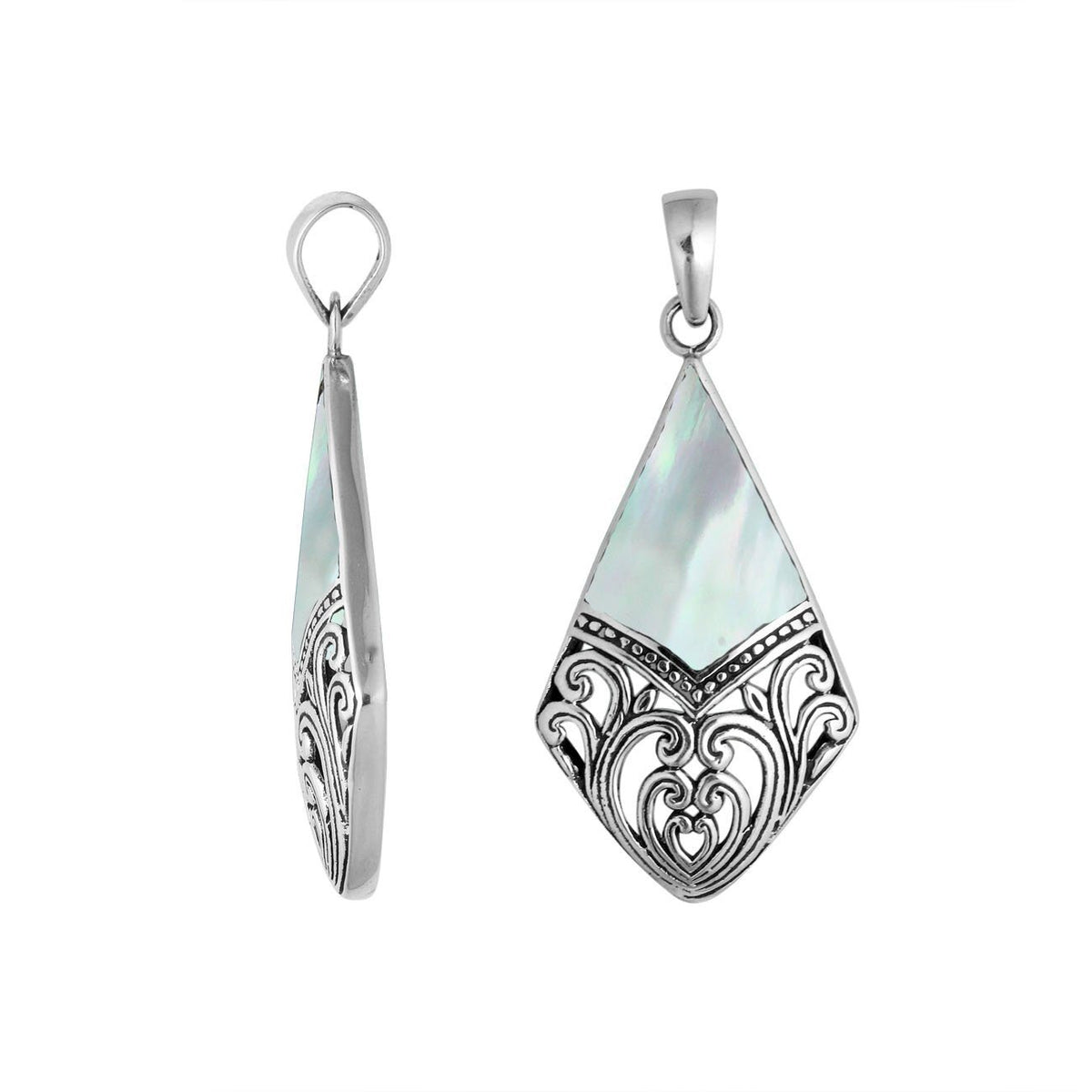 925 Sterling Silver Artistic Diamond Pendant Featuring Mother Of Pearl