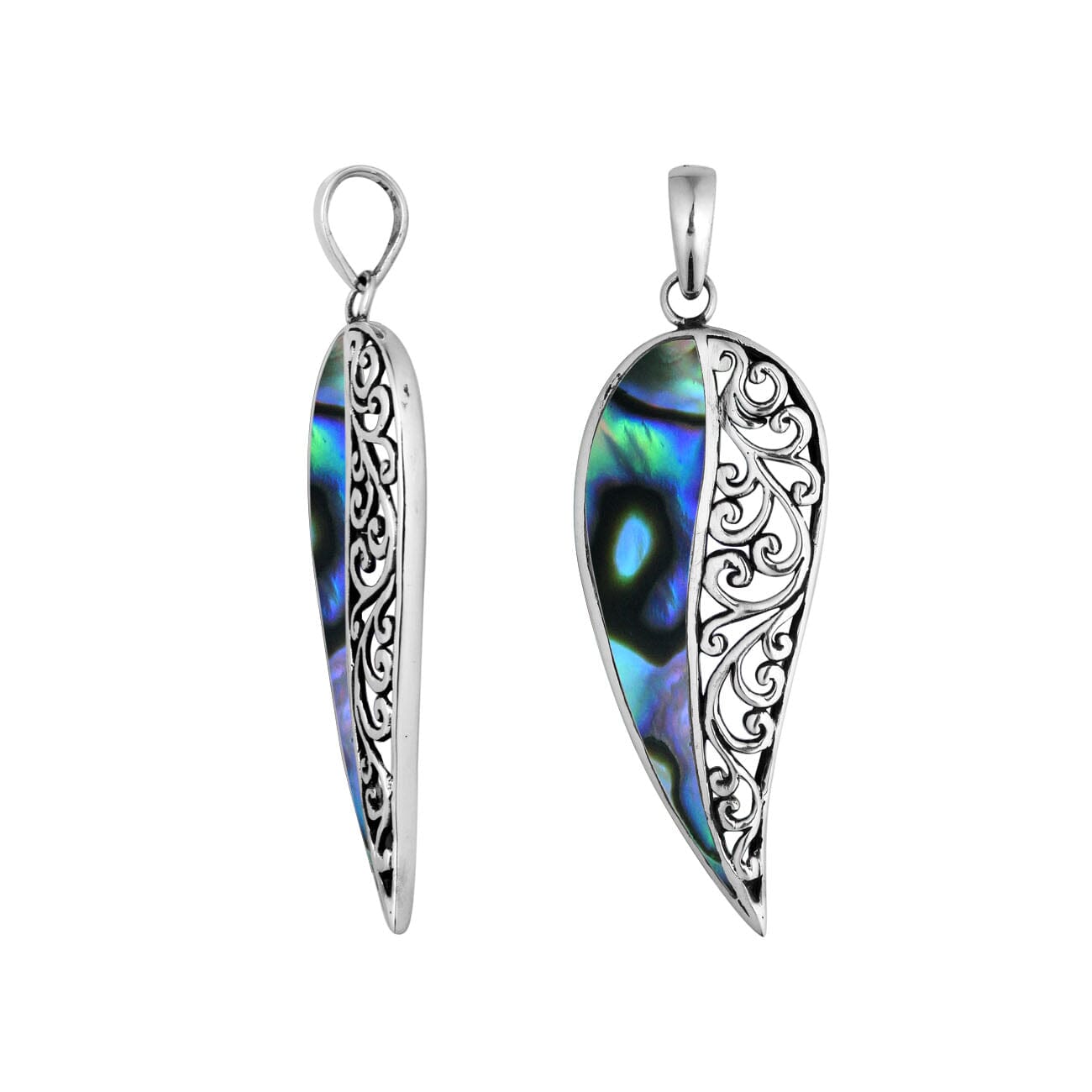 925 Sterling Silver Artistic Wing Pendant Featuring Abalone Shell