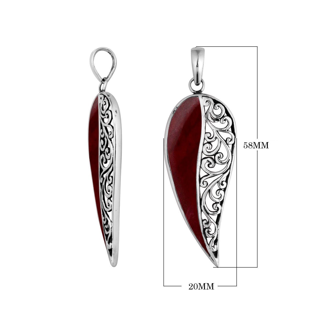 925 Sterling Silver Artistic Wing Pendant Featuring Red Coral