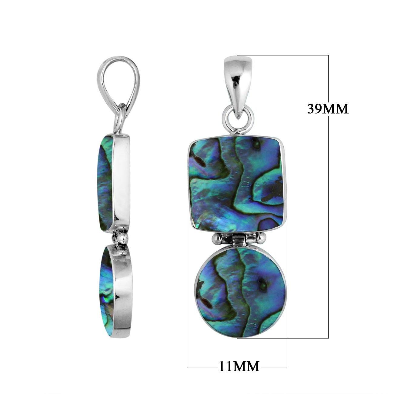 Sterling silver pendant with iridescent abalone shell in square and round shapes handcrafted in Bali