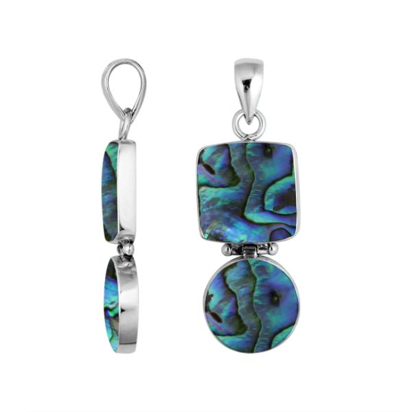 Sterling silver pendant with iridescent abalone shell in square and round shapes handcrafted in Bali