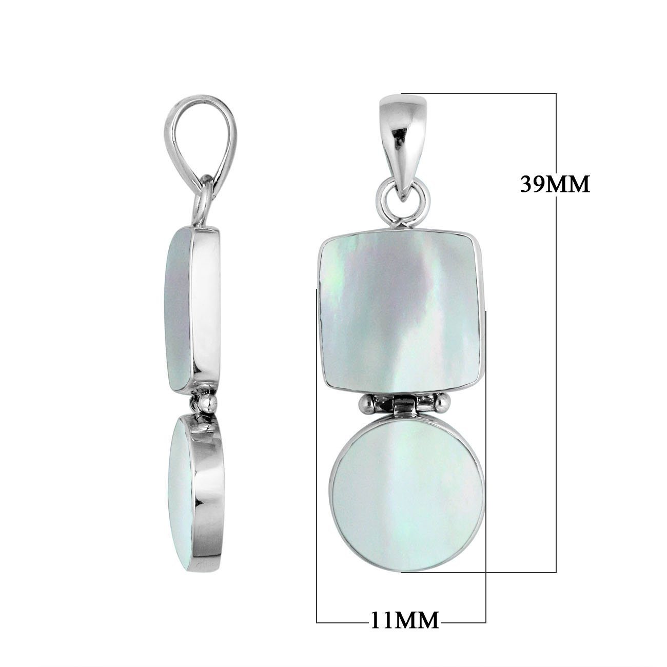 Sterling silver pendant with mother of pearl in square and round shapes handcrafted in Bali