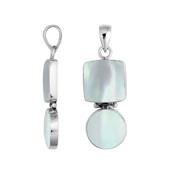 Sterling silver pendant with mother of pearl in square and round shapes handcrafted in Bali