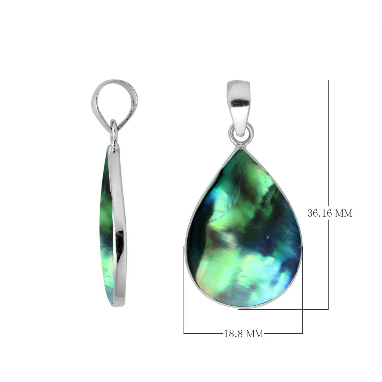 Sterling silver teardrop pendant with abalone shell and polished silver frame handcrafted in Bali