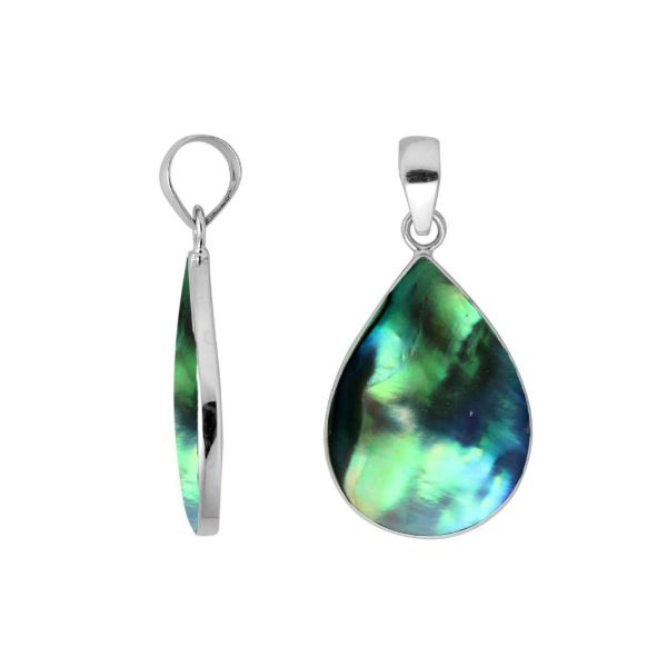 Sterling silver teardrop pendant with abalone shell and polished silver frame handcrafted in Bali