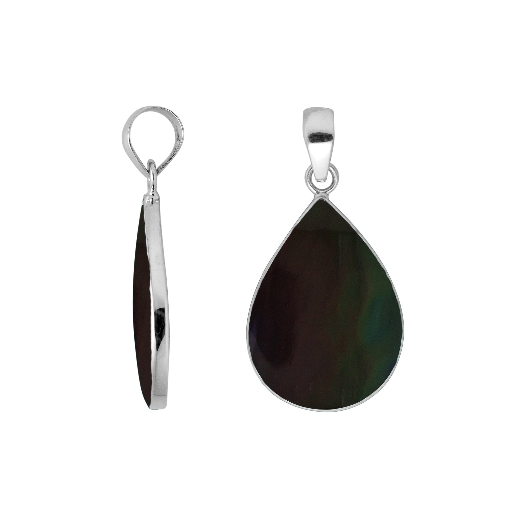 Sterling silver teardrop pendant with Turquoise shell and polished silver frame handcrafted in Bali