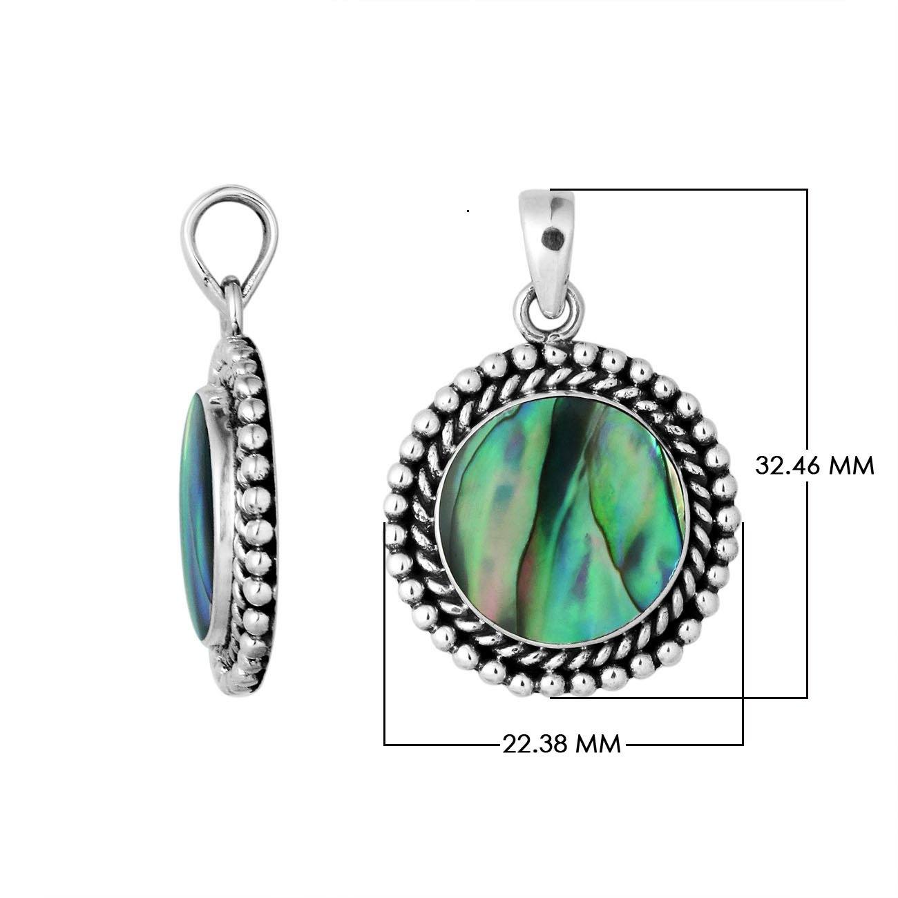 Sterling silver round pendant with abalone shell and rope beaded silver frame handcrafted in Bali