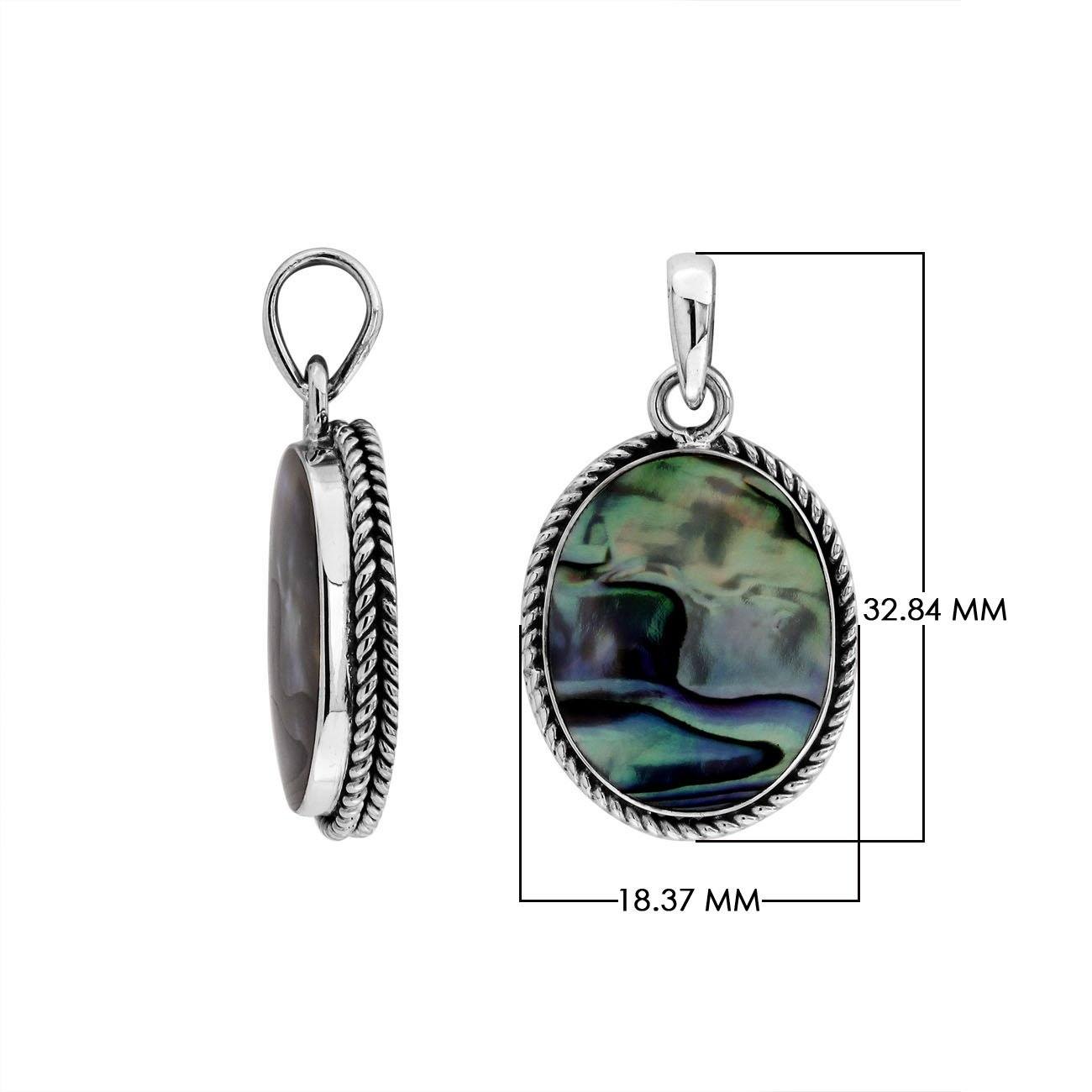 Sterling silver oval pendant with abalone shell and twisted rope silver frame handcrafted in Bali