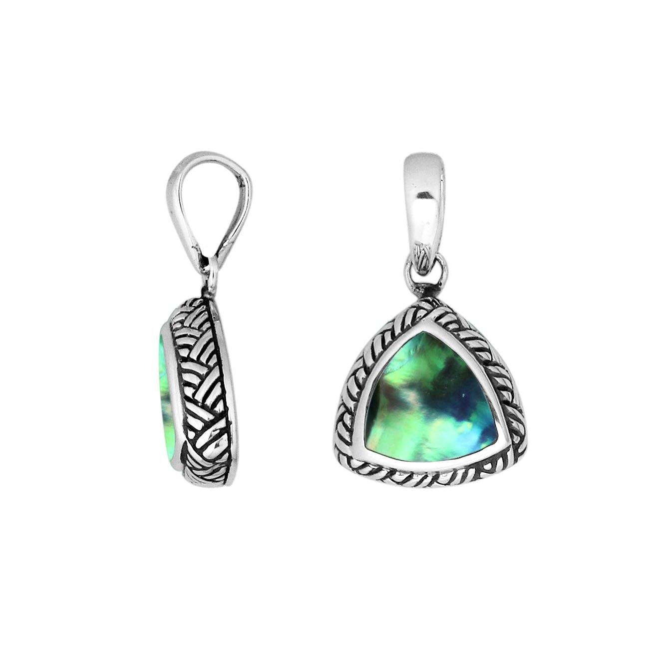 Sterling Silver Abalone Shell Triangular Pendant With Polished Balinese Design