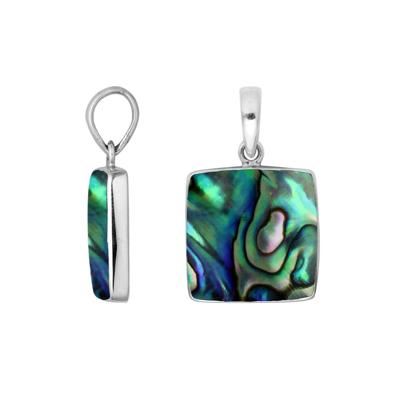 Sterling Silver Abalone Shell Square Pendant With Polished Silver Bezel
