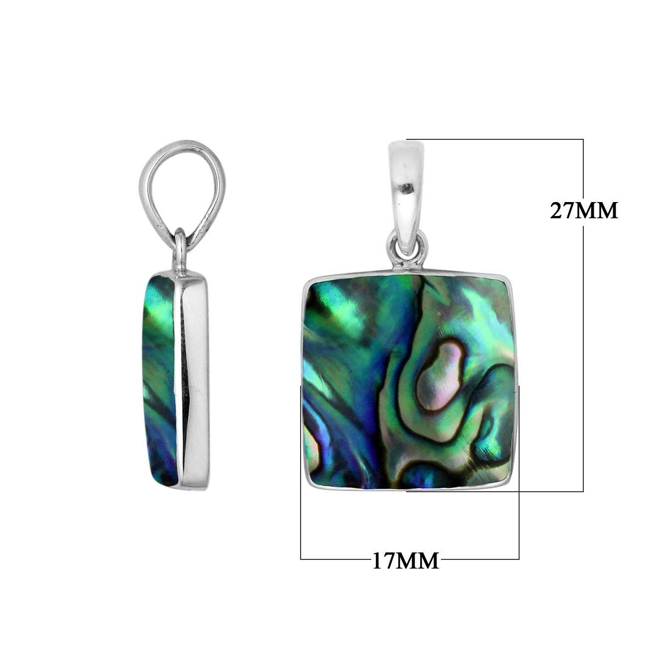Sterling Silver Abalone Shell Square Pendant With Polished Silver Bezel