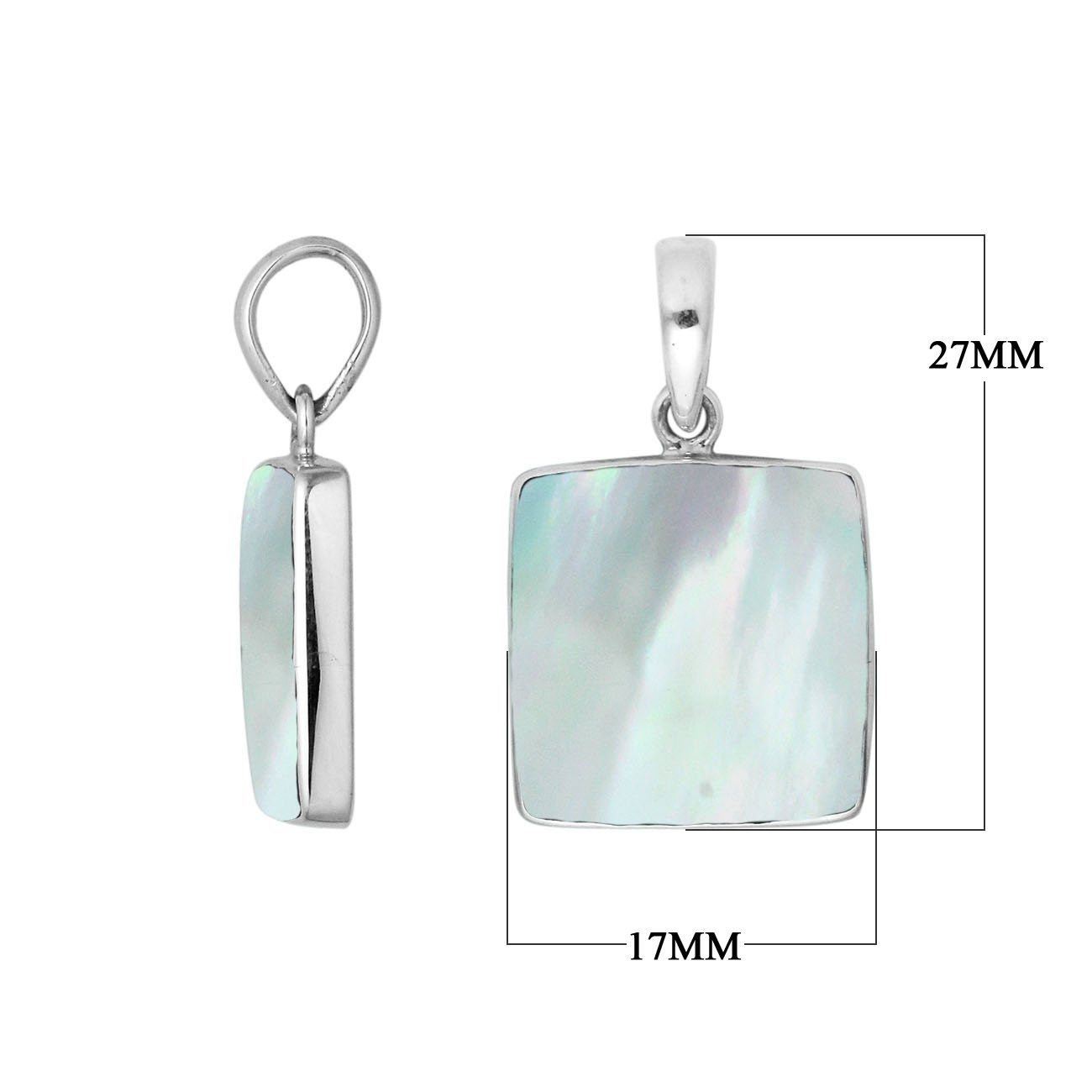 Sterling Silver Mother Of Pearl Square Pendant With Polished Silver Bezel