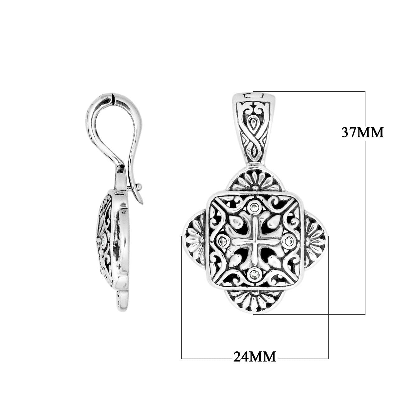 Sterling Silver Cubic Zirconia Cross Pendant With Balinese Engraving