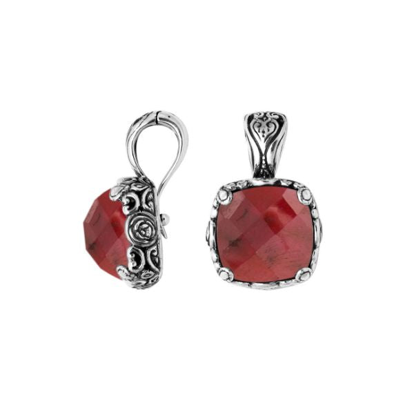 Sterling Silver Balinese Ruby Quartz Pendant With Cushion Cut Design