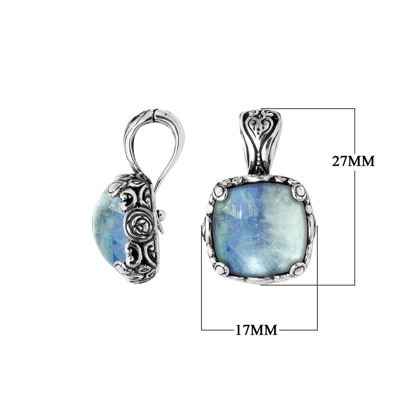 Sterling Silver Balinese Rainbow Moonstone Pendant With Cushion Cut Design