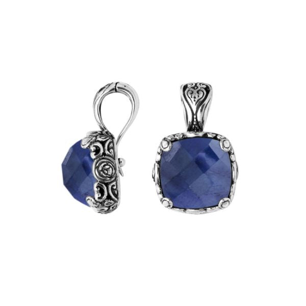 Sterling Silver Balinese Blue Sapphire Quartz Pendant With Cushion Cut Design