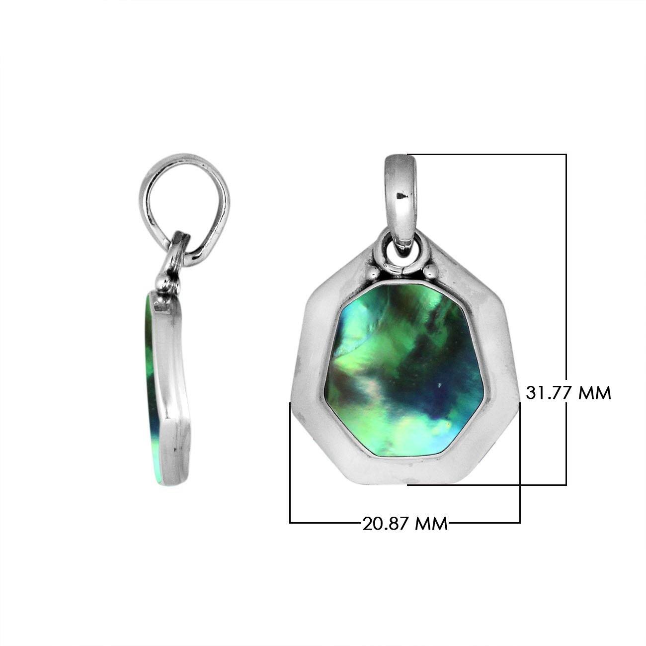 Sterling Silver Balinese Octagon Shape Abalone Shell Pendant