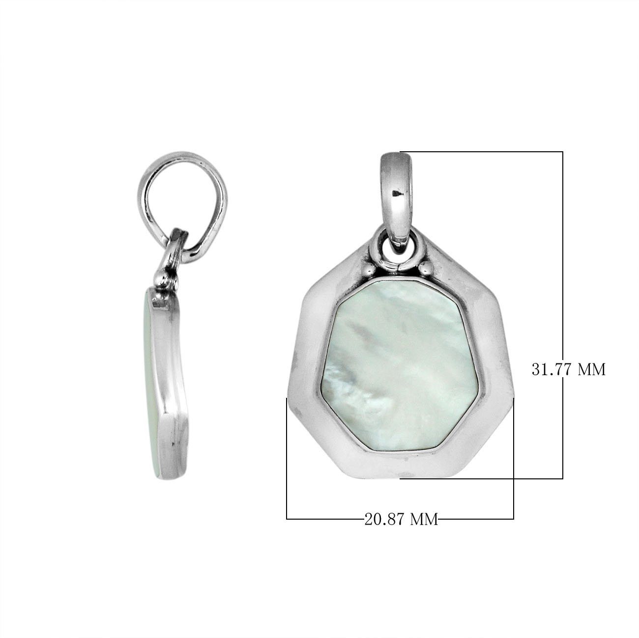 Sterling Silver Balinese Octagon Shape Mother Of Pearl Pendant