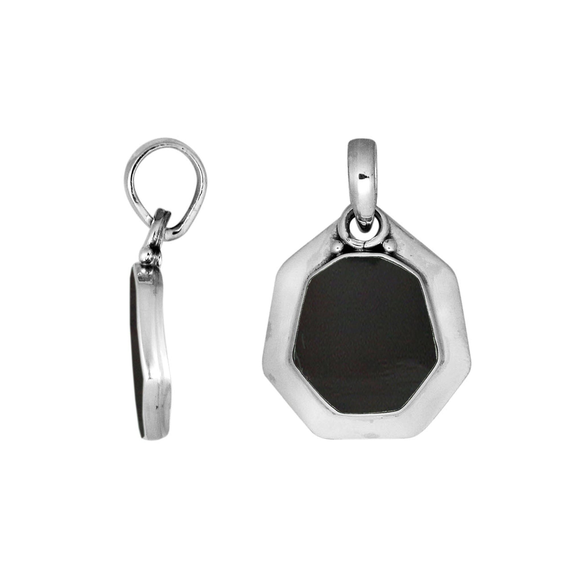 Sterling Silver Balinese Octagon Shape Black Shell Pendant