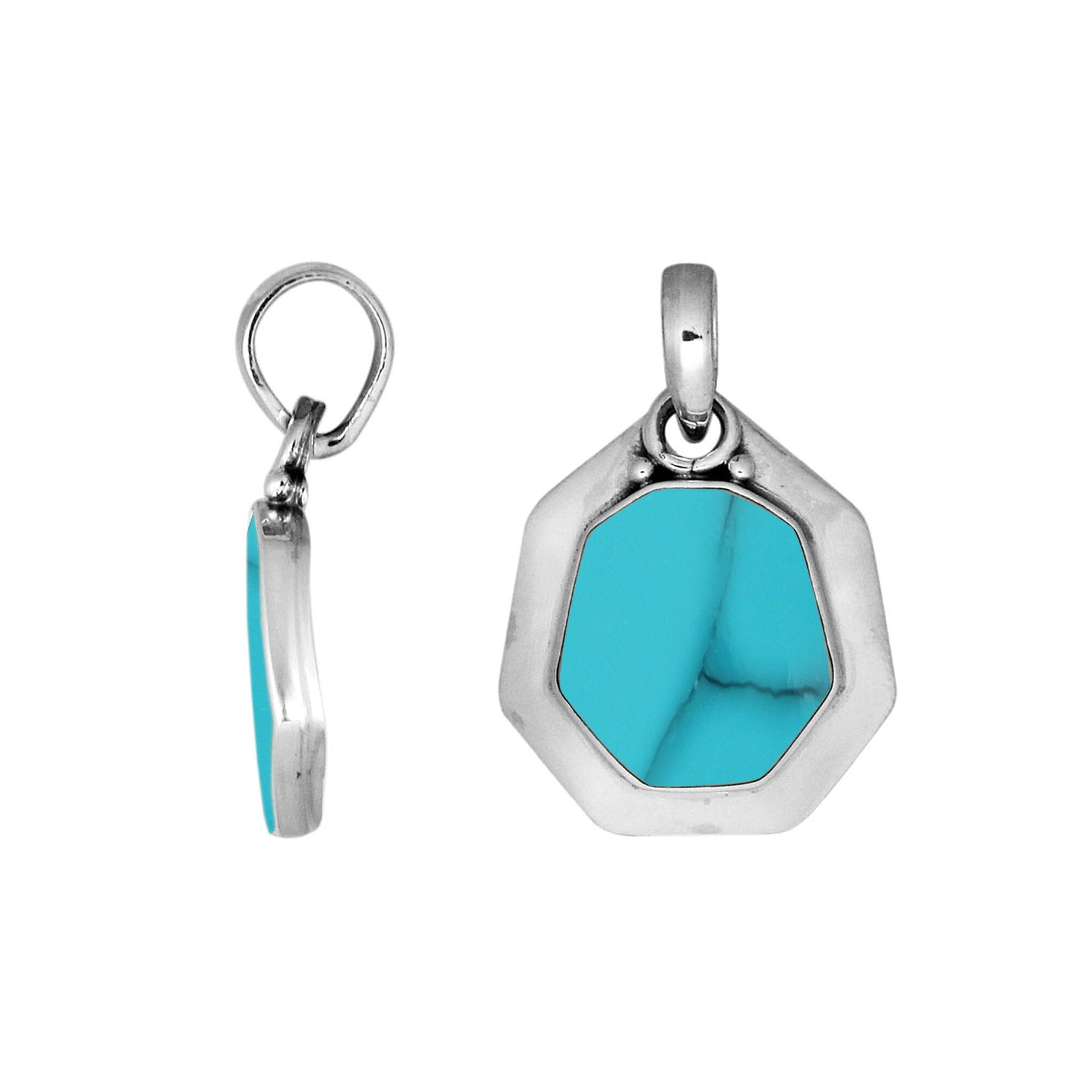 Sterling Silver Balinese Octagon Shape Turquoise Shell Pendant