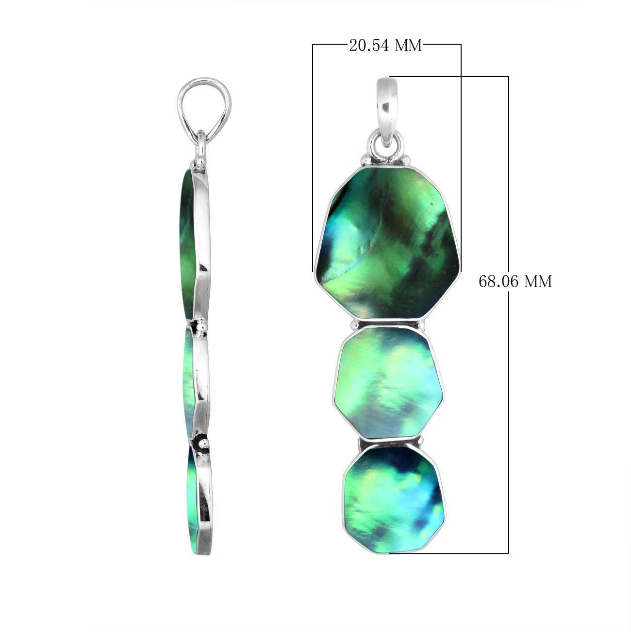 Sterling Silver Balinese Three-Link Abalone Shell Pendant With Octagon Design