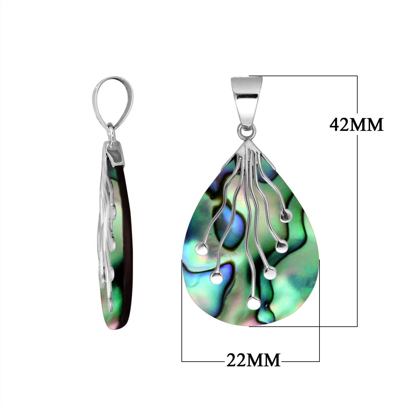 Sterling silver teardrop pendant with genuine Abalone Shell, shimmering in blue, green, and purple – unique ocean-inspired jewelry for everyday wear or gifting.