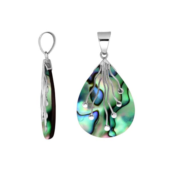Sterling silver teardrop pendant with genuine Abalone Shell, shimmering in blue, green, and purple – unique ocean-inspired jewelry for everyday wear or gifting.
