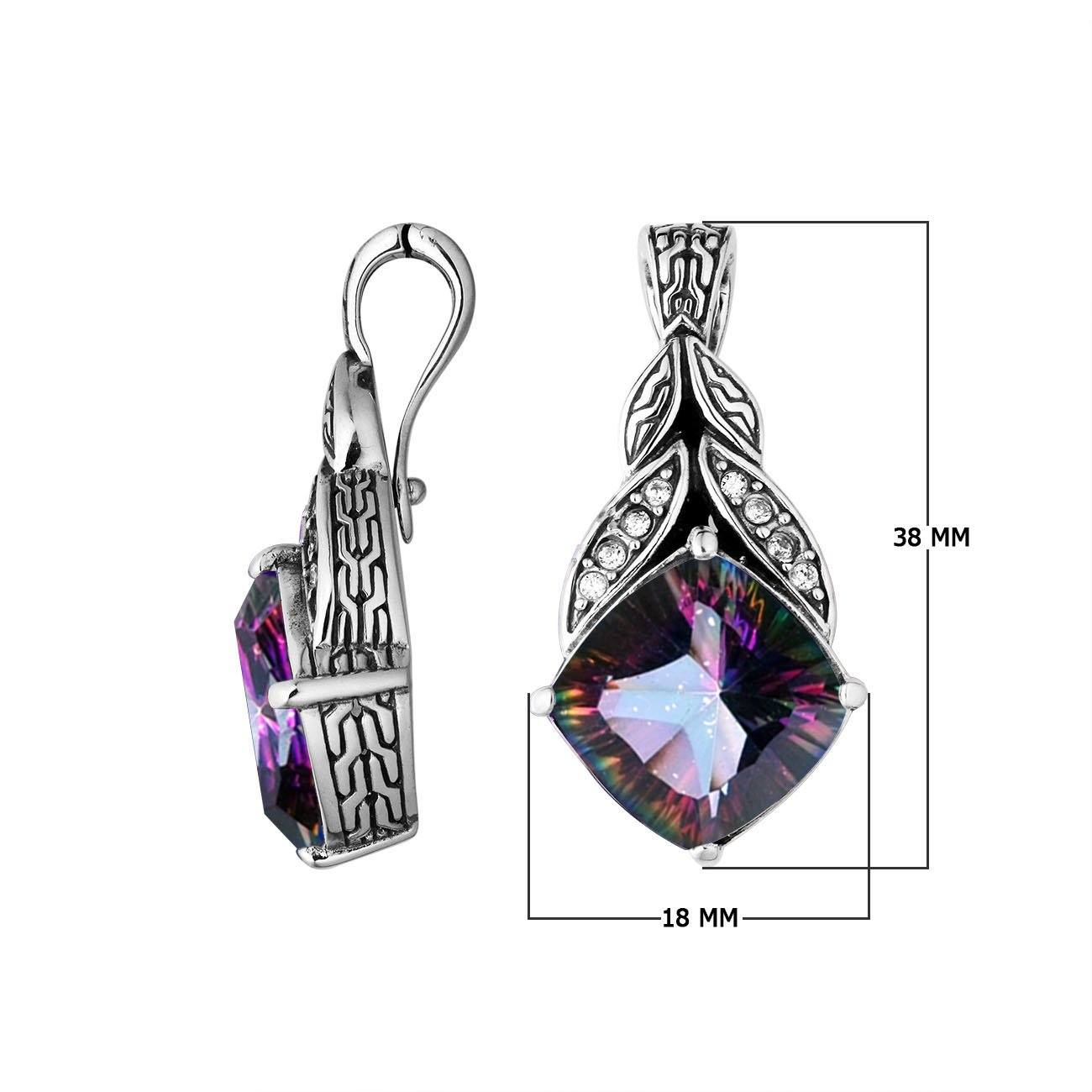 Sterling Silver Balinese Mystic Quartz Pendant With Cubic Zirconia Leaf Design