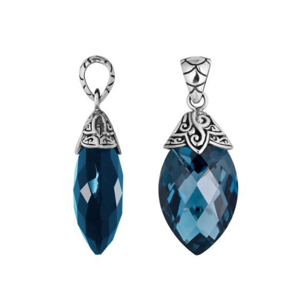 Sterling Silver Balinese London Blue Topaz Quartz Pendant With Carved Silver Cap