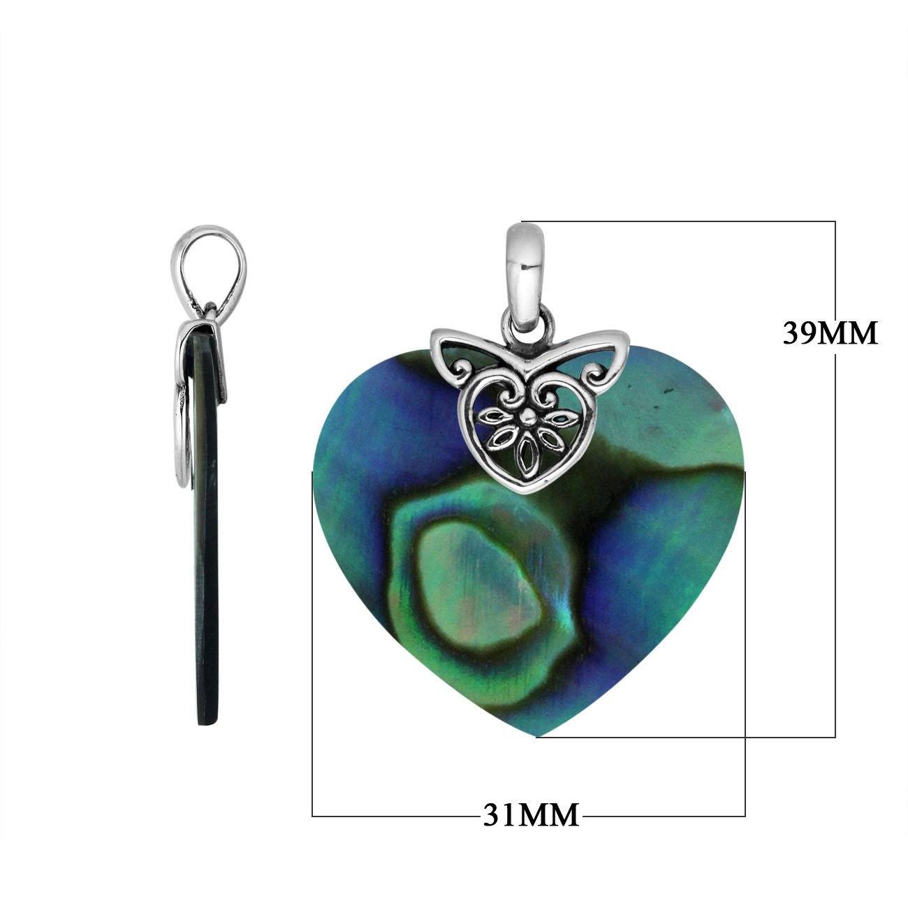 Sterling Silver Balinese Heart Pendant With Abalone Shell And Filigree Design