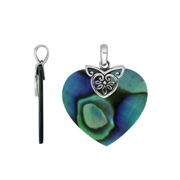 Sterling Silver Balinese Heart Pendant With Abalone Shell And Filigree Design