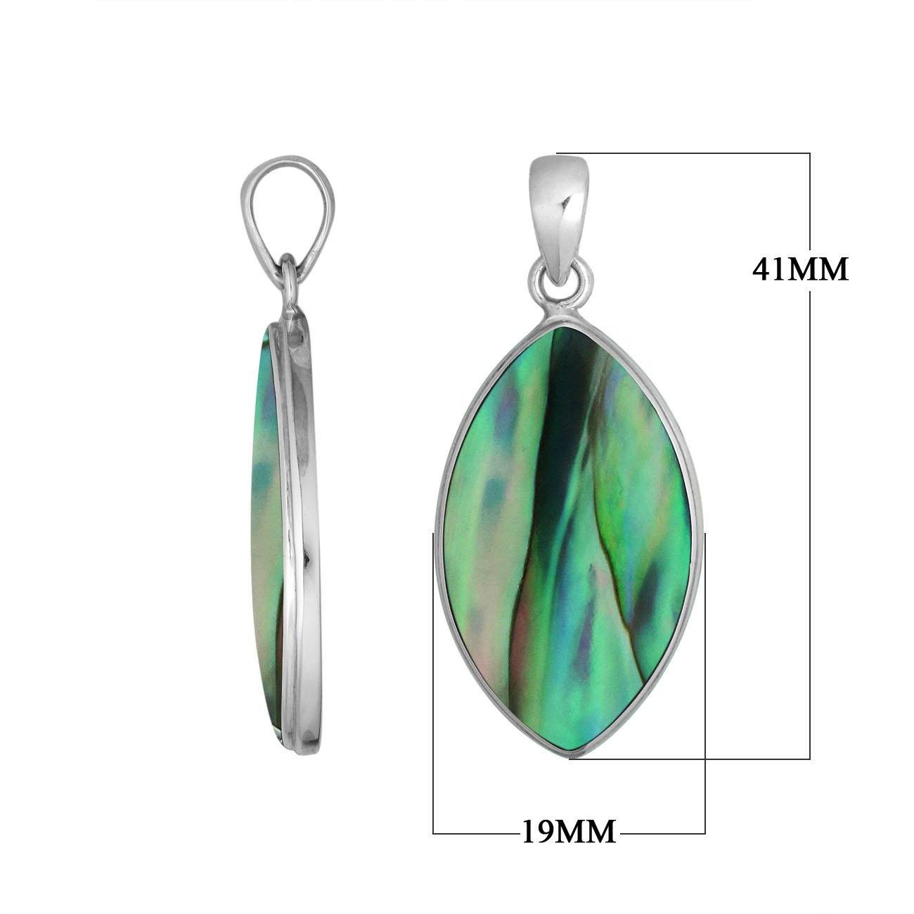 Handcrafted Balinese Sterling Silver Marquise Pendant featuring iridescent Abalone Shell and sleek silver frame, designed for women who love elegant ocean-inspired jewelry.