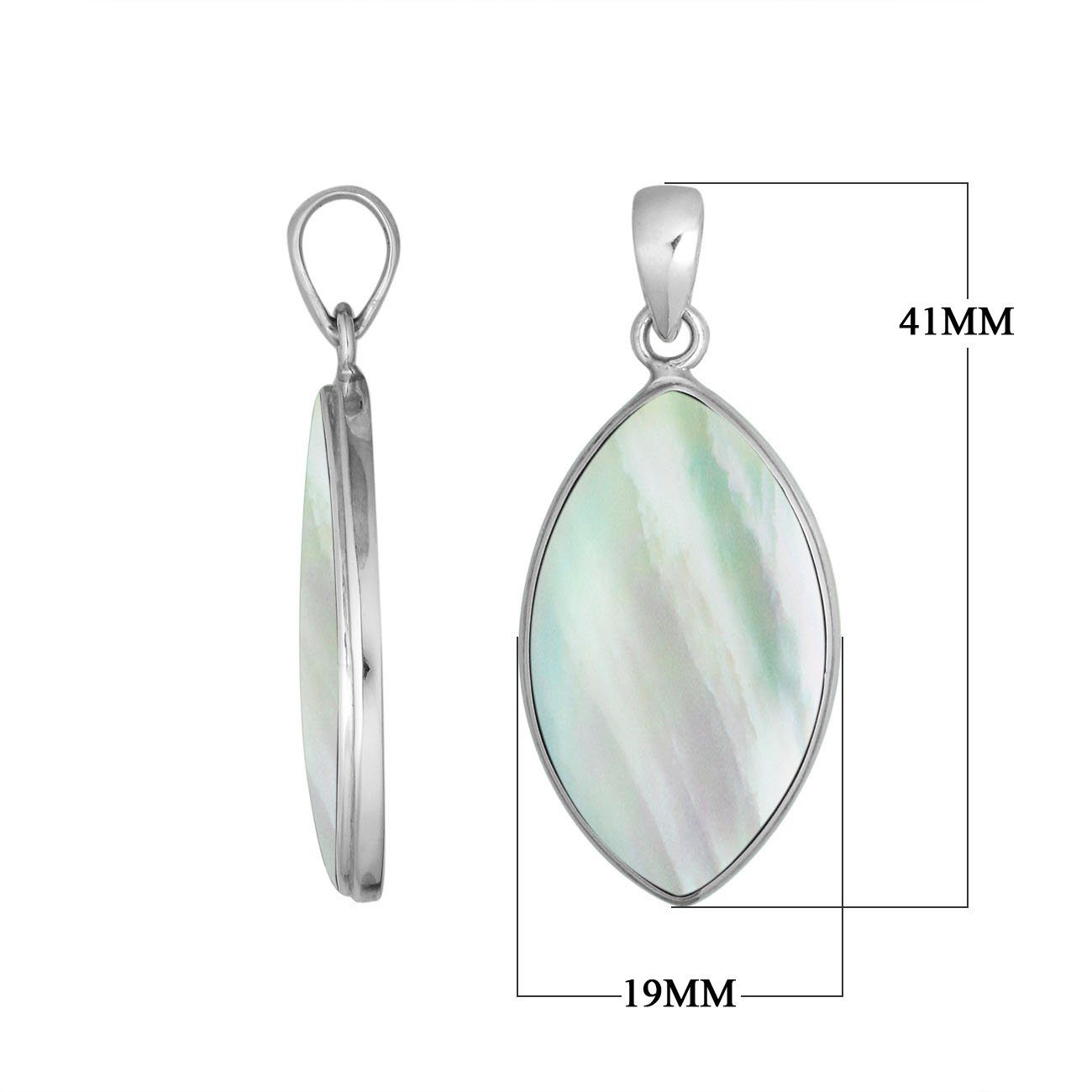Handcrafted Balinese Sterling Silver Marquise Pendant featuring radiant Mother Of Pearl and sleek silver frame, ideal for women who love luminous, ocean-inspired jewelry.