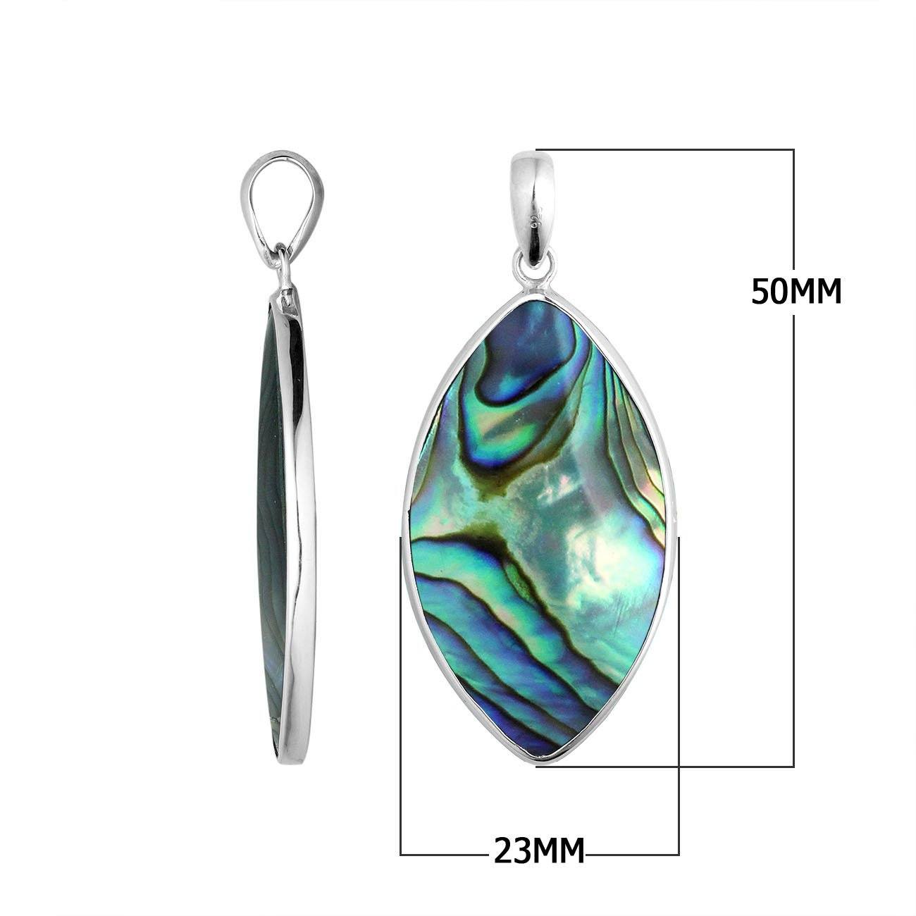Handcrafted Sterling Silver Abalone Shell Marquise Ocean Elegance Pendant.