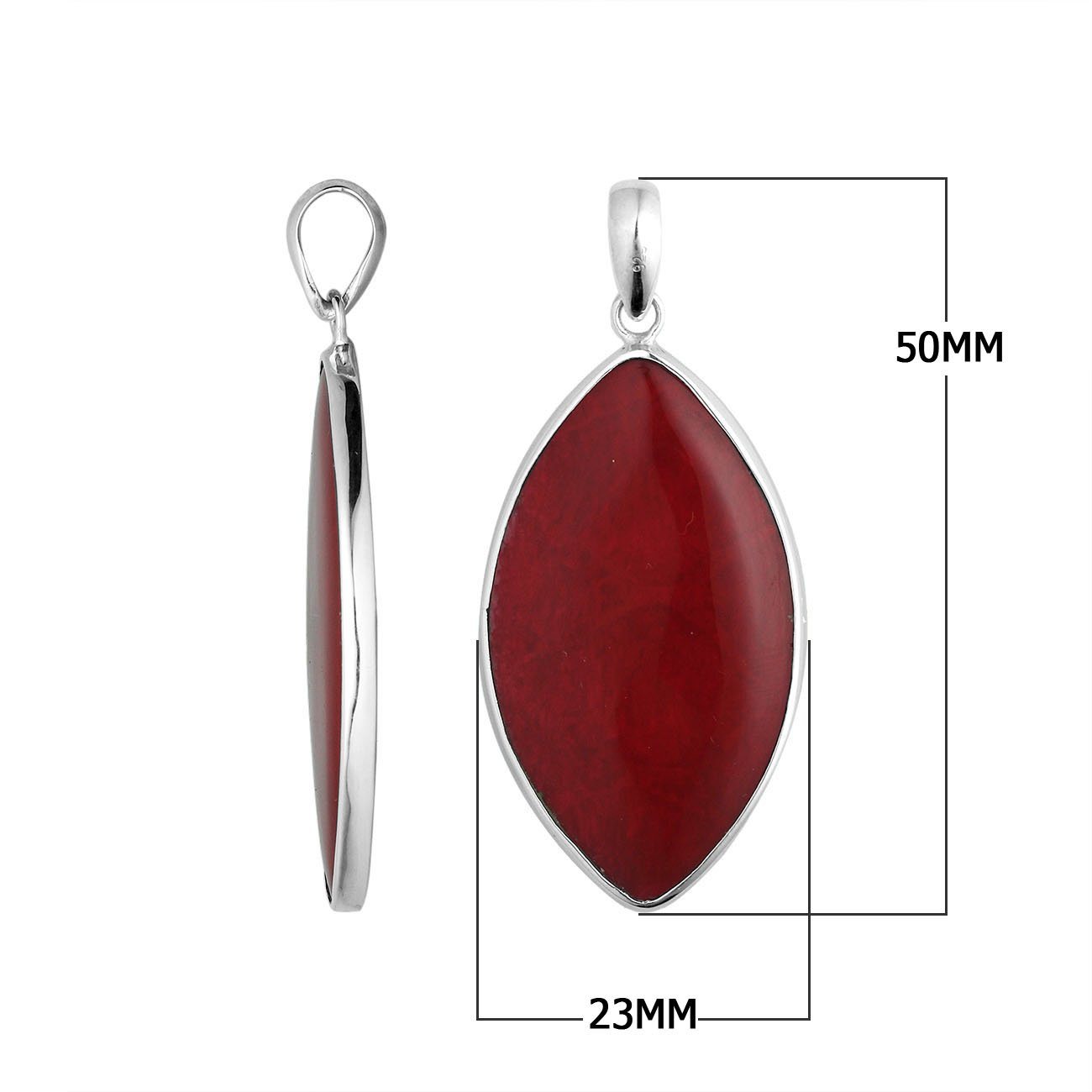 Handcrafted Sterling Silver Red Coral Marquise Heritage Elegance Pendant.