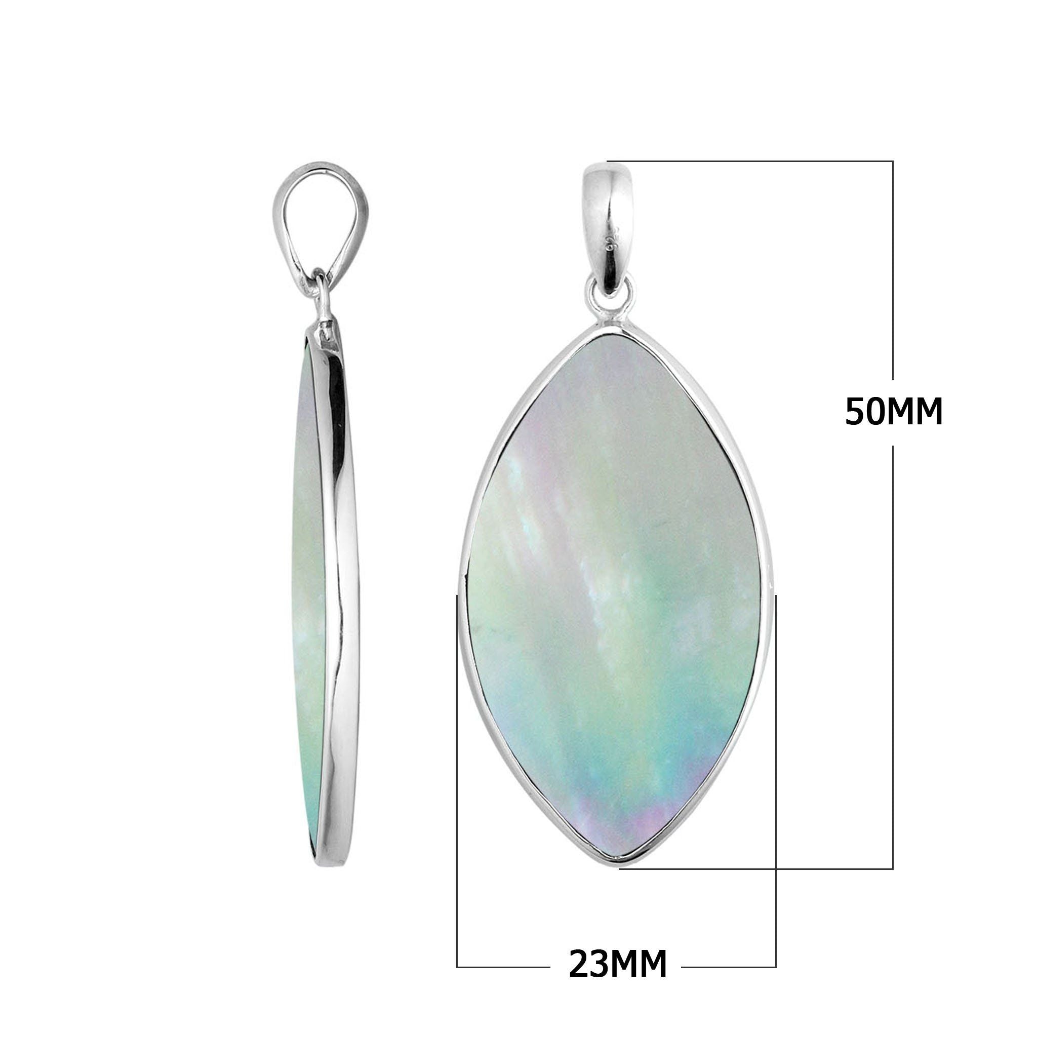 Handcrafted Sterling Silver Mother Of Pearl Marquise Ocean Whisper Pendant.