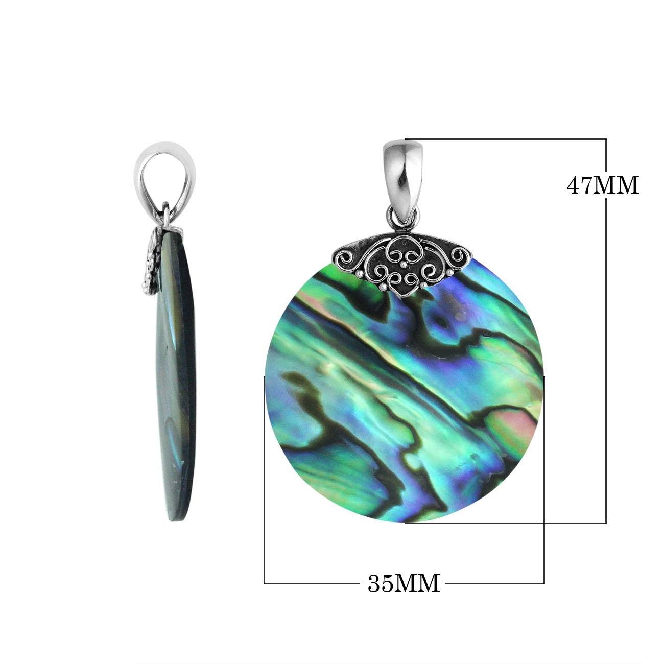 Handcrafted Sterling Silver Abalone Shell Ocean Spirit Round Pendant.
