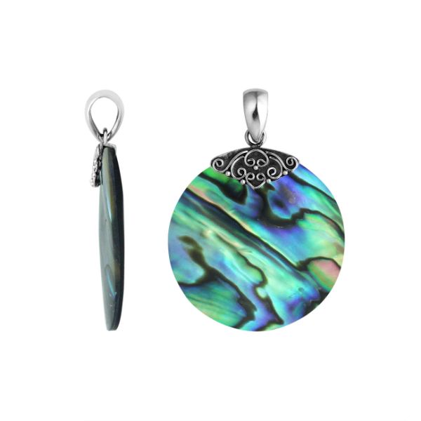 Handcrafted Sterling Silver Abalone Shell Ocean Spirit Round Pendant.