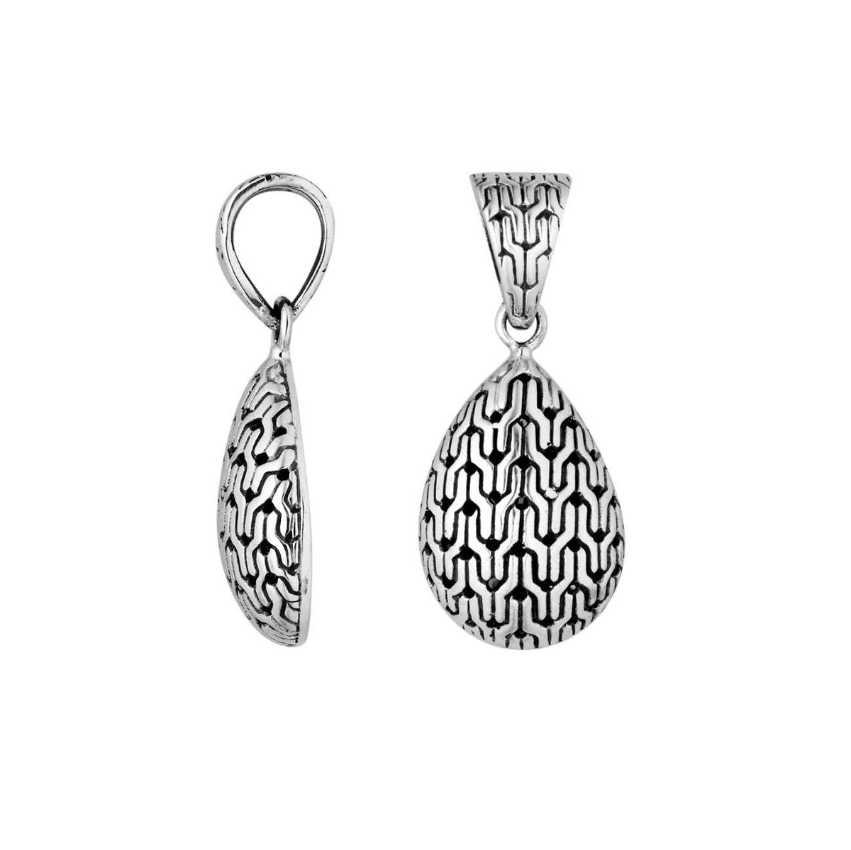 Handcrafted Sterling Silver Teardrop Artisan Pattern Pendant From Bali.
