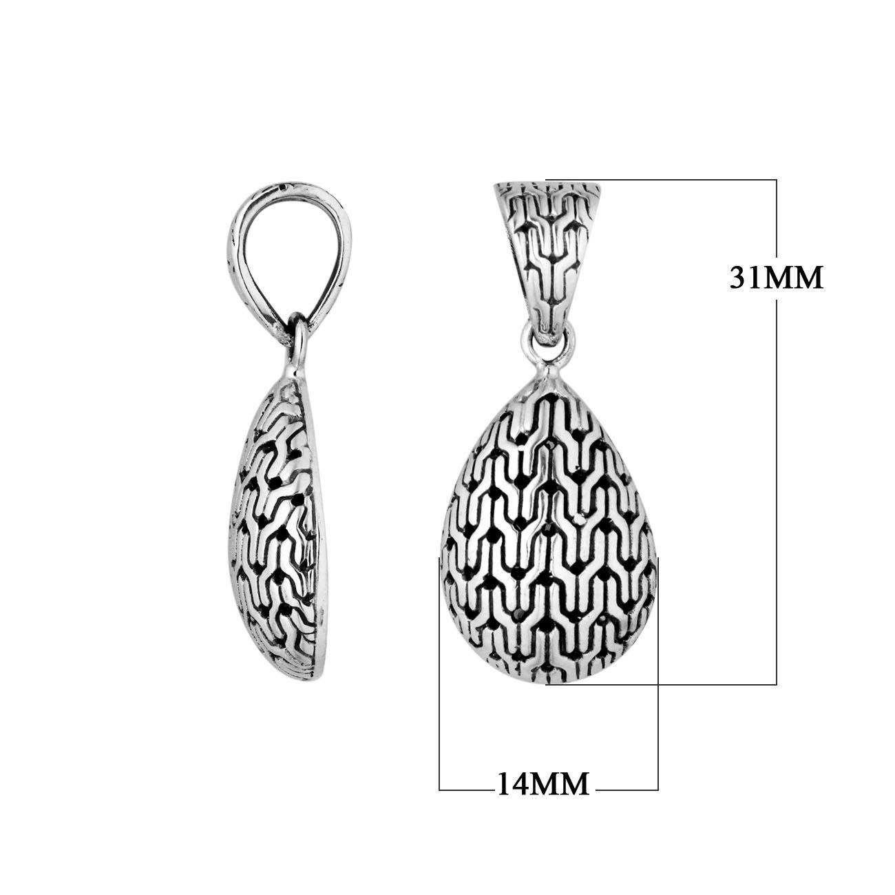 Handcrafted Sterling Silver Teardrop Artisan Pattern Pendant From Bali.