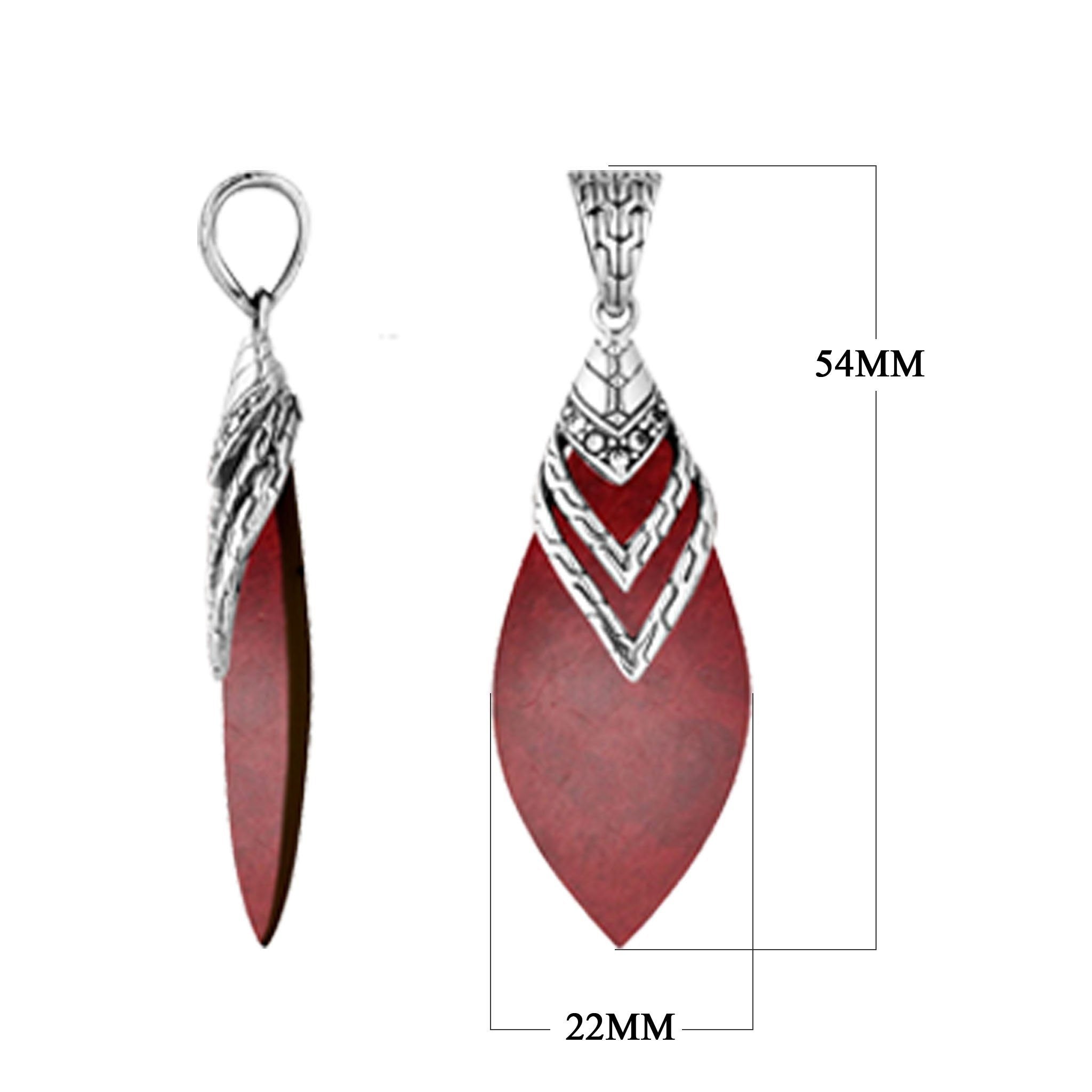 Handcrafted Sterling Silver Red Coral And Cubic Zirconia Teardrop Passion Pendant.