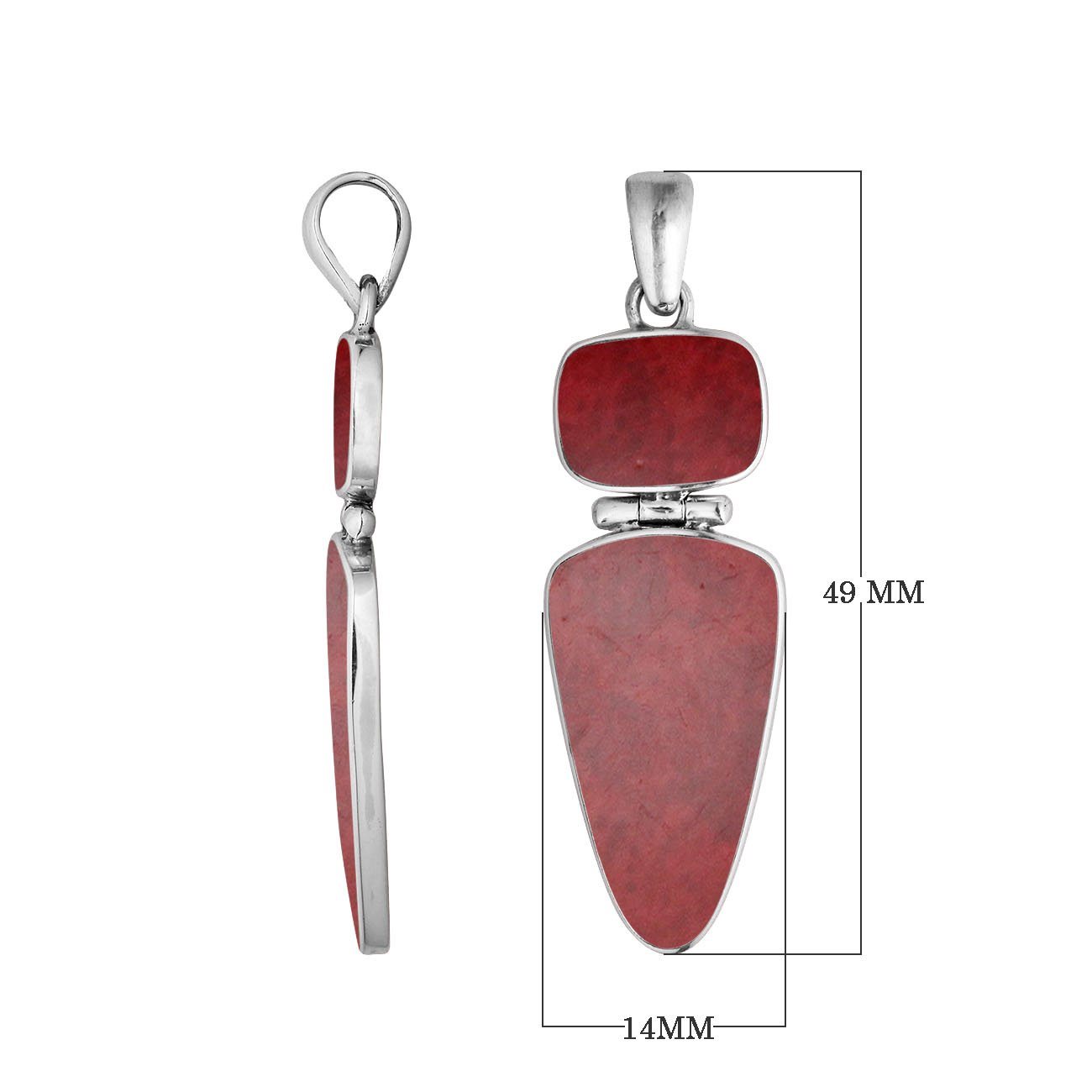 Sterling Silver Red Coral Geometric Dual Design Pendant With Elegant Finish.