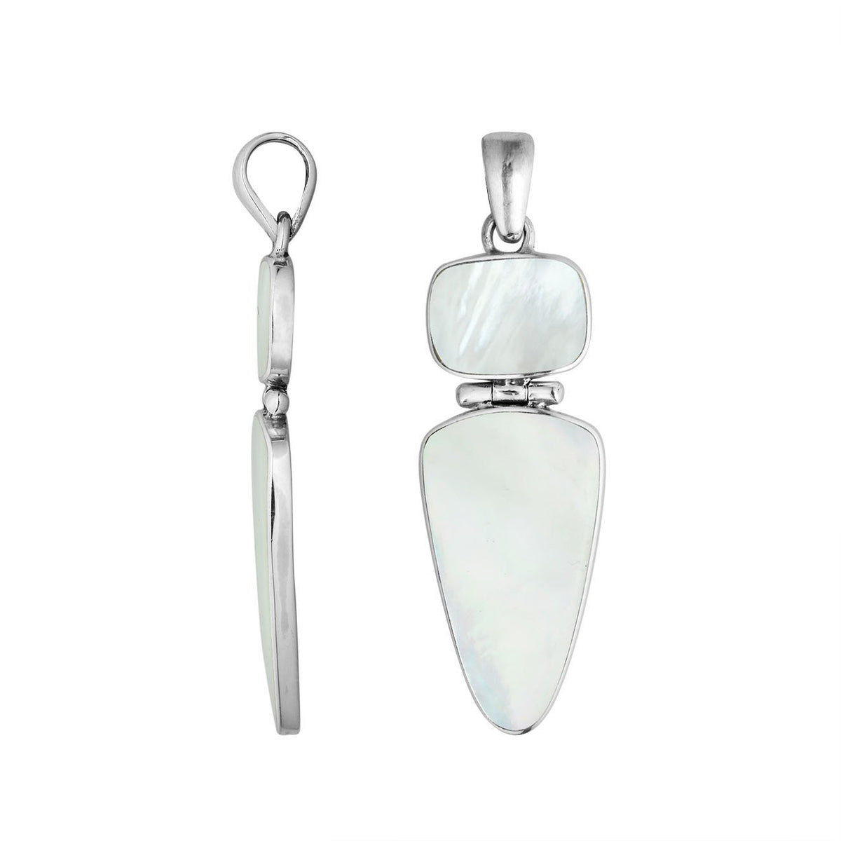 Sterling Silver Mother Of Pearl Geometric Dual Design Pendant With Elegant Finish.