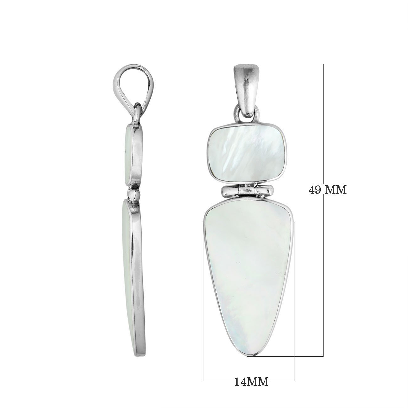 Sterling Silver Mother Of Pearl Geometric Dual Design Pendant With Elegant Finish.