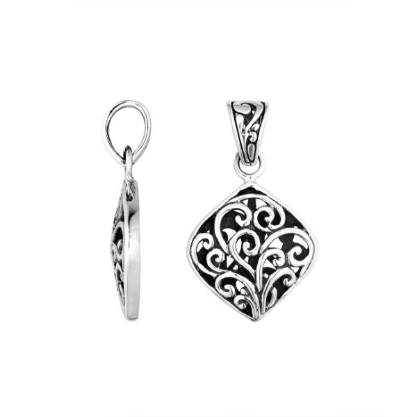 Handcrafted Sterling Silver Filigree Diamond Pendant From Bali.