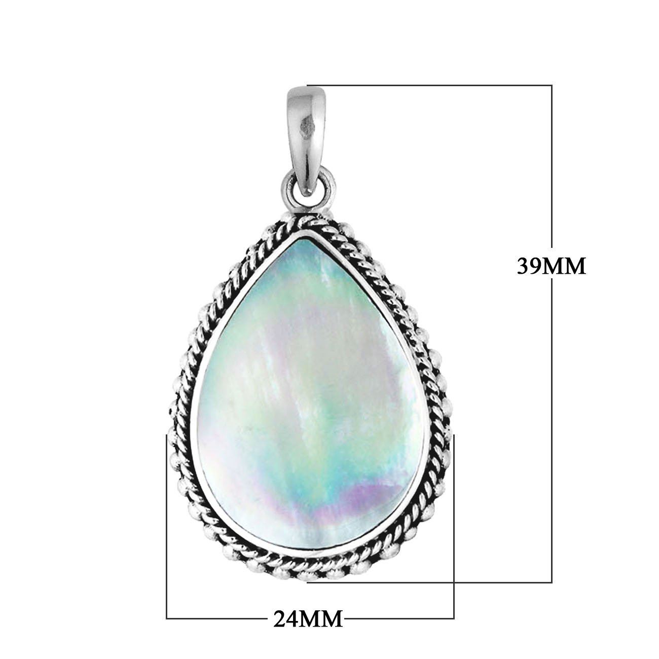 Handcrafted Sterling Silver Mother Of Pearl Teardrop Pendant From Bali.